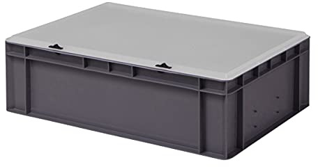 1a-TopStore Design Eurobox Stapelbox Lagerbehälter Kunststoffbox in 5 Farben und 16 Größen mit transparentem Deckel (matt) (grau, 60x40x18 cm)