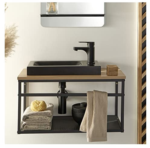 MOB-IN Meuble Lave-Mains Vasque Noire WILO avec Robinet Noir