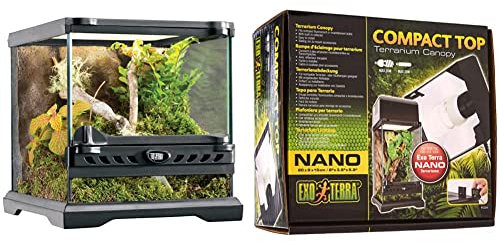 Exo Terra Terrarium aus Glas, mit einzigartiger Front Belüftung, 20 x 20 x 20cm & Compact Top, Terrarienabdeckung, Nano, für 1 Lampe, mit Reflektor, 20 x 9 x 15cm, Fassung E27