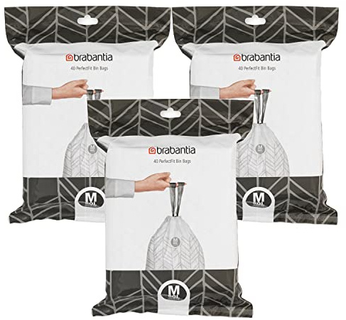 Brabantia Perfectfit 3 distributeurs de 40 sacs poubelles de 60 litres, code M, blanc