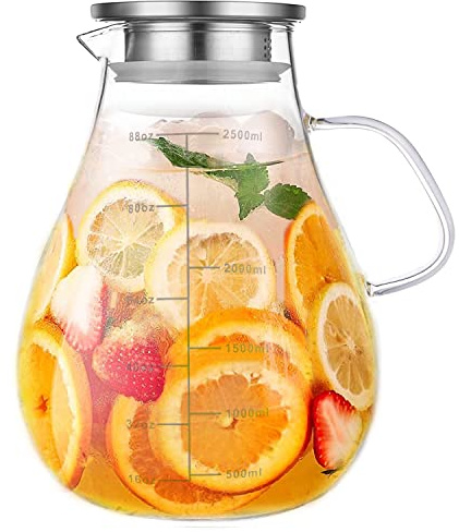Glass Pitcher with Lid,88 Ounces -2500ml with Precise Scale Line, Hot/Cold Water Jug, Juice and Iced Tea Beverage Carafe with Lid