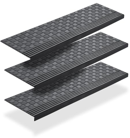 BigDean 3er Set Stufenmatten aus Gummi 65x25cm Treppenstufen Matten | für Außen Outdoor - Antirutschmatten Treppe Anti-Rutsch Gummimatten