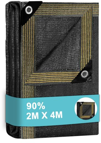 BeGrit Garten Schattierungsnetz 90% Schattennetz 2m x 4m Schwarz | Gewächshaus Schattiernetz Sonnensegel mit Ösen Pflanze Sonnenschutz Sonnenschutznetz für Gemüsegarten Blumen Scheune Hof Dach