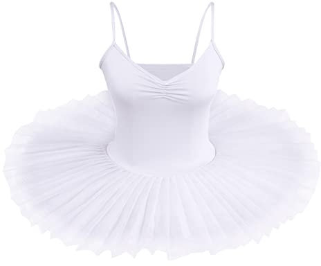 IBTOM CASTLE Damen Schwanensee-Tanz Eiskunstlauf Strumpfhose Tütü Ärmellos Einfarbig Balletttrikot Ballettkleidung Klassisch Ballerina Ballettrock Tüllrock Weiß L