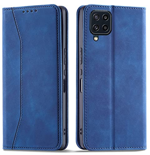 OKZone Compatible with Samsung Galaxy M32 4G Case, Magnetic Leather Mobile Phone Case for Samsung Galaxy M32 4G, Premium Leather Flip Foldable Card Slots Shockproof Stand Function (Blue)
