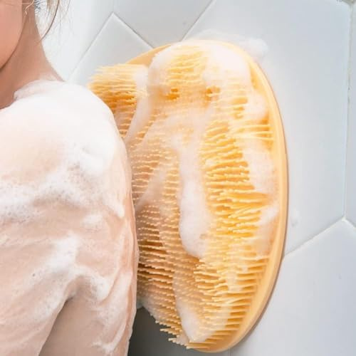 OXFUZZ Tapis de bain exfoliant pour le dos, brosse à récurer murale en silicone avec ventouse pour le dos de la douche, brosse de nettoyage antidérapante (orange)