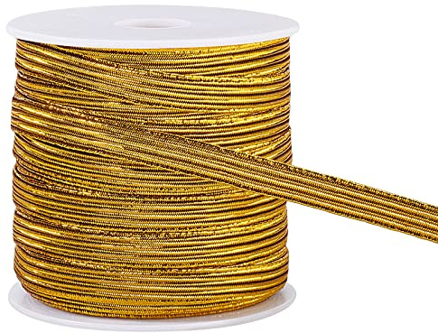 BENECREAT 25m Sangle Élastique Métallique Pailletée 6mm Cordons Élastiques en Nylon Plat Doré pour la Fabrication de Nœuds Papillon, Couture D'Accessoires de Vêtement, Emballage Cadeau
