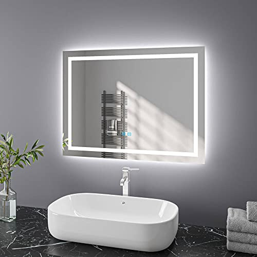 Finmrys Badspiegel mit Beleuchtung 70x50 cm LED Spiegel Bad mit Touch-Schalter Beschlagfrei Badezimmerspiegel Dimmbar Beleuchtet Kaltweiß Warmweiß Horizontal Vertikal（27.56x19.69 Inch）