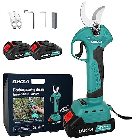 Forbici Potatura Elettriche, Forbice Elettrica Per Potatu Con 2 Pezzi Ricaricabili 21V 2Ah2000mA Alimentati a Batteria al litio e 2 Lame, Diametro di taglio da 1.2 Pollici/30 mm, 6-8 ore di Lavoro