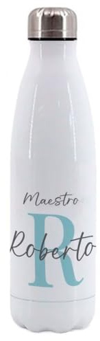 Borraccia per il maestro | Regalo personalizzato con monogram nome e classe | Bottiglia termica in Acciaio Inox