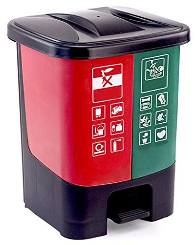 Poubelles d'extérieur Poubelle de type pédale Maison Cuisine Extérieur Bureau Assainissement Poubelle à double baril avec couvercle (rouge + vert petit)