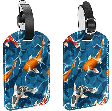 Gepäckanhänger,2er-Pack,Teich japanische Koi-Fische,Gepäckanhänger Datenschutz Reisetaschenetiketten Kofferanhänger