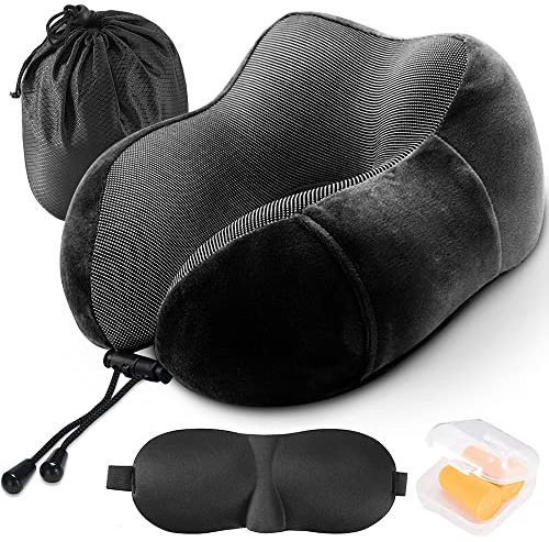 Tyuodna Coussin de nuque de voyage, en mousse à mémoire de forme pure, coussin de voyage en forme de U, coussin d'avion, super léger, portable, noir