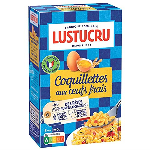 LUSTUCRU - Coquillettes aux œufs frais 250g - Découvrez le plaisir des pâtes fines et savoureuses. Fabriquées avec des œufs frais pour une texture légère et un goût délicat. P - Lot De 4