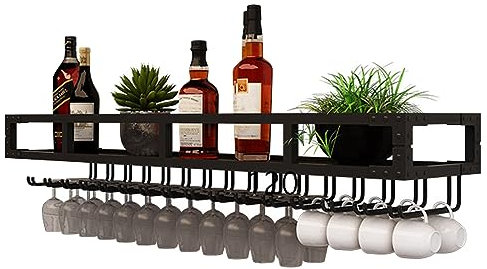 SAGIDAR Weinregal Aus Metall An Der Wand, Regal Weinglas Aufbewahrung, Weinglas Abtropfgestell, 60cm-150cm, Doppeltes Hakendesign, Platzsparend, Hängende Weinglas Halter Für Hausbar