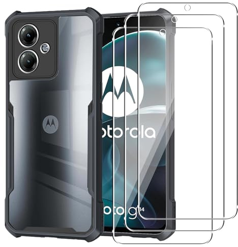 Funda para Motorola Moto G14 + 3 x Cristal Templado, Weideworld Carcasa Anti-Choque Anti-arañazos Case para Motorola Moto G14
