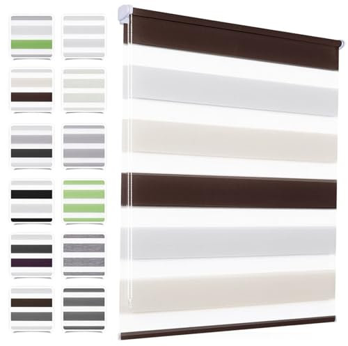 MupFup Doppelrollo Klemmfix ohne Bohren 105x110cm(BxH) Weiß-beige-braun,Rollo Klemmrollo mit Lichtdurchlässig/Höhe Stufenlos Verstellbar für Schlafzimmer,Badezimmer,Wohnzimmer Fenster und Tür
