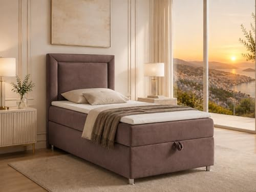 Best For Home Trinity K3 EinzelBett | Boxspringbett100x200 mit Bonell Federkernmatratze | MatratzenTopper 100x200 | Bett mit Matratze | Bett mit Stauraum | Lieferung an die Bordsteinkante