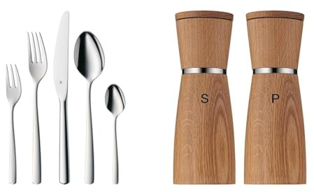 WMF Boston Besteck Set 12 Personen, Essbesteck 60 teilig, Monobloc-Messer & Ceramill Nature Salz und Pfeffermühle-Set 2-teilig, 17,9 cm