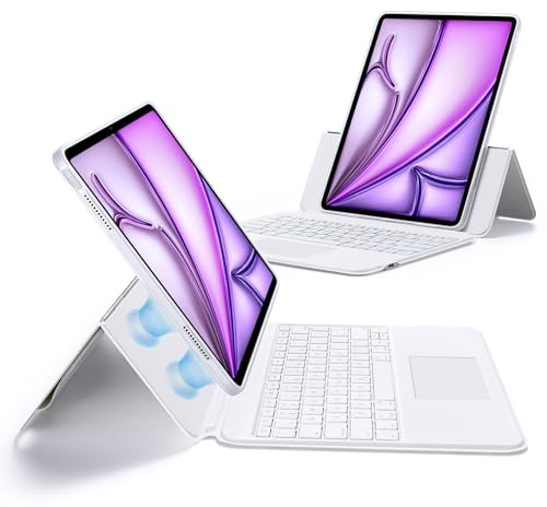 ESR iPad Air 13 Inch Case Keyboard (M3/M2, 2025/2024), Protective Case with Trackpad, Magnetic Detachable Keyboard with Backlit Keys, Fully Adjustable Portrait/Landscape Stand, Ascend Series, White