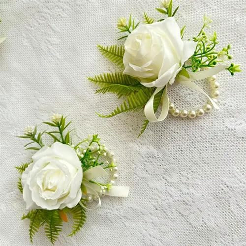 EboLD Ansteckblume für Damen, Braut, Handgelenk, künstlich, Elfenbein, Hochzeit, Rose, Party, Dekoration, Beige, 6 Stück