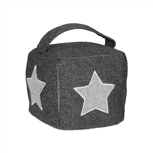 Relaxdays Türstopper Stern, Stoff mit Sandfüllung, Türpuffer für Boden, Deko Türsack, HxBxT: 18 x 15 x 15 cm, grau/weiß