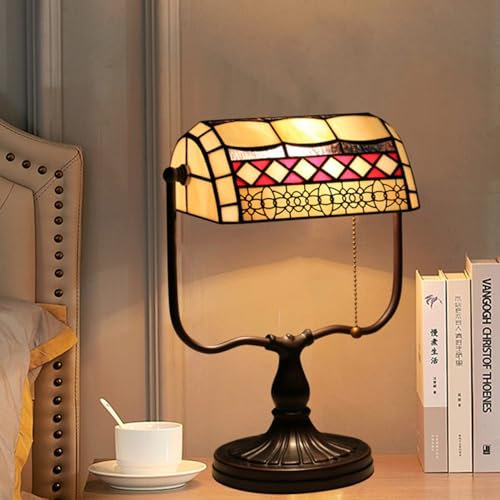 AIBOTY Mission Tiffany Banker Lampe, Vintage Buntglas Tischlampe, Klavier Schreibtischleuchte Für Nachttisch Schlafzimmer Arbeitsplatte Computer Desktop Büro Bibliothek Studie,Red 2
