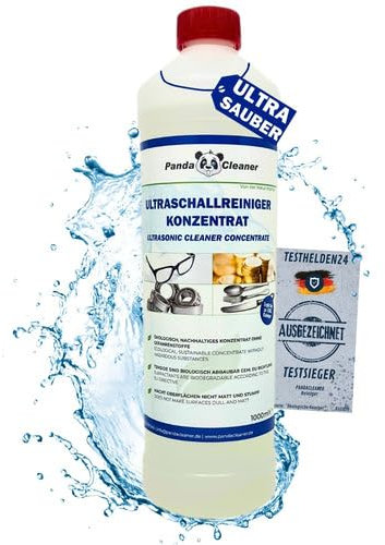 PandaCleaner Bio nettoyant à ultrasons concentré 1L - Pour lunettes, bijoux, prothèses dentaires, montres etc. - Nettoyant pour tous les appareils et fabricants (formule améliorée V2)