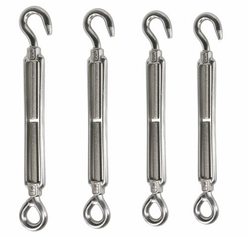 MAMDAFAON Tenditori con gancio e occhiello per cavi, in acciaio inossidabile 304, tenditori filettati resistenti, hardware per vele (4 pezzi, M10)