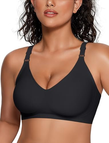 Vertvie Wireless Push Up Bras for Women Non Wired Seamless Full Coverage Bra Soft Support Comfort Everyday Bra Regular and Plus Size (Black,L)
