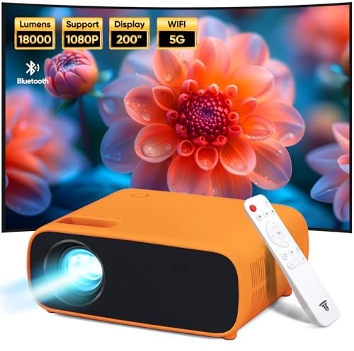 ZDK 2025 Neuer Smart Beamer mit integrierten Apps, Full HD 1080P, 680 ANSI WiFi 6 und Bluetooth, Tragbarer Outdoor-Beamer, Heimkino Mini Projektor für Videos für iOS/Android,Rot
