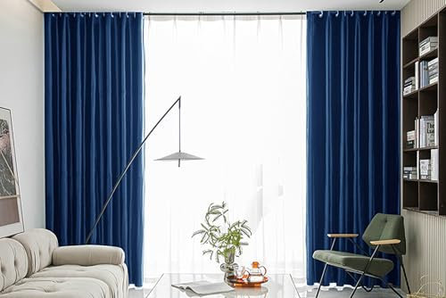Aotiwe Vorhang Blau Party, Vorhänge Boho Einfarbig Fenstergardinen Lang Fussel 2er Set 107 x 214cm