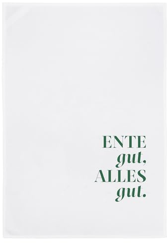 17;30 HOME Geschirrtuch, Humorvolles Design, 100% Baumwolle, Ente GUT, Alles GUT Spruch, umweltfreundlich, weiß, 50x70 cm