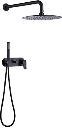 shower mixer set with shower head and hose and holder, shower mixer systems with concealed shower valve