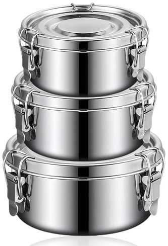 SUNOYA Contenitore per il pranzo in acciaio inox, 3 pezzi, 500 ml, 1000 ml, 1500 ml, argento, ermetico, per casa, ufficio, picnic