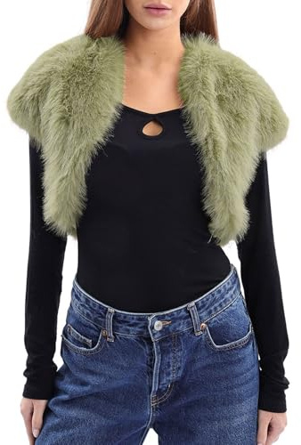 Amazhiyu Gilet da donna in pelliccia sintetica, senza maniche, bolero con maniche ad aletta, cardigan aperto sul davanti, per abito da sera, Verde scuro, M