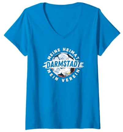 Damen Darmstadt Fußball Hessen Stadion blau weiss Fan T-Shirt mit V-Ausschnitt