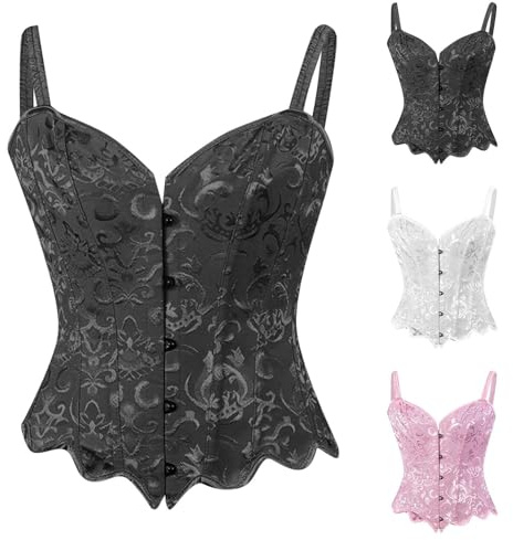 Korsett Damen Schwarz - Vollbrust Corsage Weste Corset Body Shaper mit Träger Renaissance Korsett Oberteil Elegant Bauchweg Korsage für Karneval Kostüm