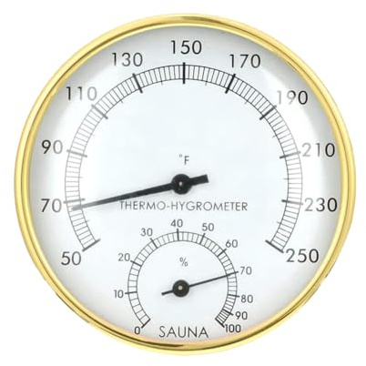 Diheohg Termómetro para sauna Fahrenheit, 2 en 1, termómetro e higrómetro, temperatura interior, monitor de humedad, metal, 1 unidad
