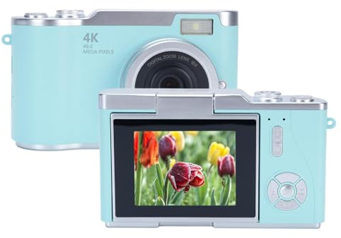 4K Digitalkamera für Fotografie, 2,4 Zoll HD Flip Bildschirm Autofokus 48MP 8X Zoom Flash Anti Shake Vlogging Kamera für YouTube, 128 GB 800mAh Batterie Kompakte Reisekamera für