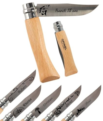 Ocadeau Couteau homme personnalisé pliable - Gravure texte sur la lame - Idée cadeau anniversaire, noël, fête des pères, papy - Couteau iconique Français personnalisable