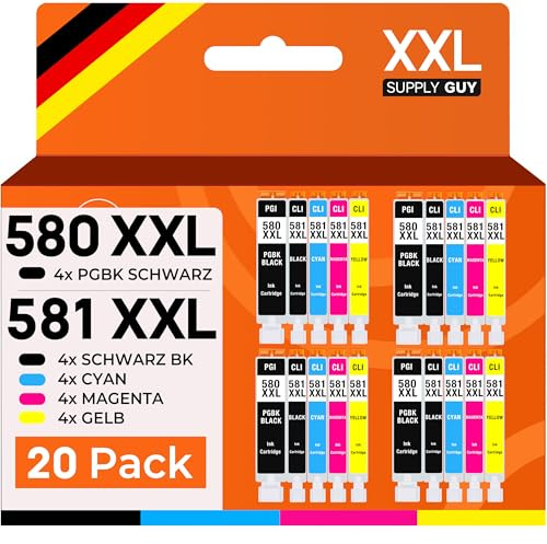 Supply Guy 580 581 XXL Multipack ersetzt Canon 580 581 Druckerpatronen für | TR8550 TS6350a TS705a TS9550 TS6351a TS6350 TS6300 TS705 kompatibel mit Canon PGI-580 CLI-581 (20 Patronen)