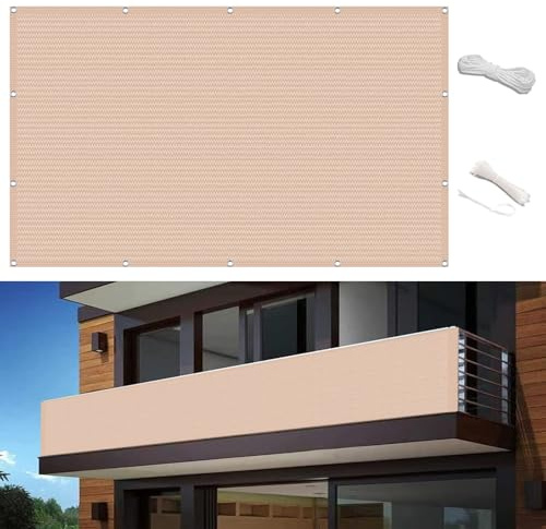 Pantallas Protectoras 70 x 600 cm Protección Solar y Transpirabilidad Toldo Lateral para Balcón Balcón Malla de Sombreo para Balcón, Terraza y Jardín, Color Crema