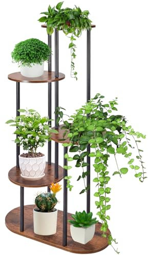 Gedlex Runder Pflanzenständer Mehrstöckig, 5 Etagen Pflanzenregal Indoor, Blumenständer Holz Balkon, Plant Stand 86cm Geeignet für Wohnzimmer, Schlafzimmer, Arbeitszimmer, Terrasse