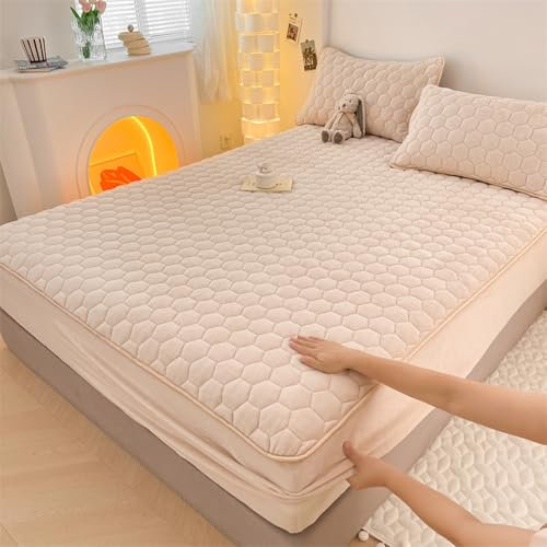 KLUOT Sábana bajera cálida de felpa de 180 x 200 cm + funda de almohada, ropa de cama de franela suave para colchón de 30 cm de profundidad, funda de cama de invierno acogedora y gruesa para máxima