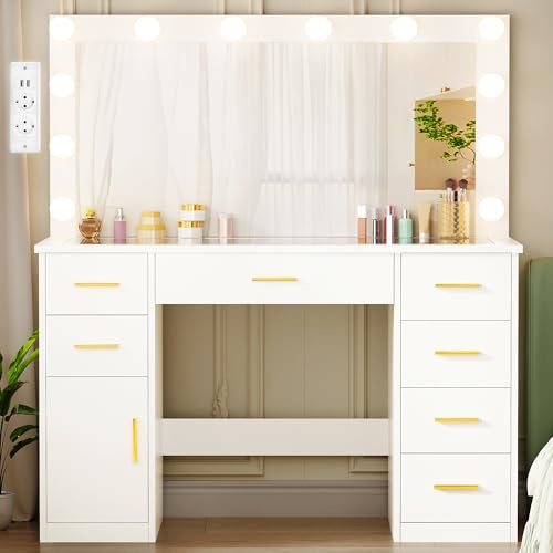 ANWBROAD Grande Tocador de Maquillaje con Vidrio Luces LED Regulables