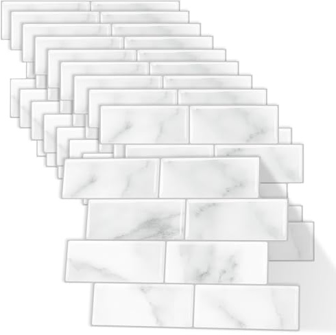 Lot de 10 feuilles de carreaux muraux autocollants 3D pour cuisine, salle de bain, 29 x 21 cm, blanc