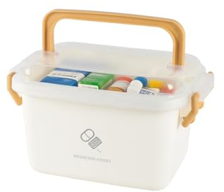 ZoeQide Caja de plástico para medicamentos con asa e inserción, caja de primeros auxilios con tapa de clip, organizador de botiquín casero para medicamentos, ungüentos y tiritas, 23 x 16 x 14 cm