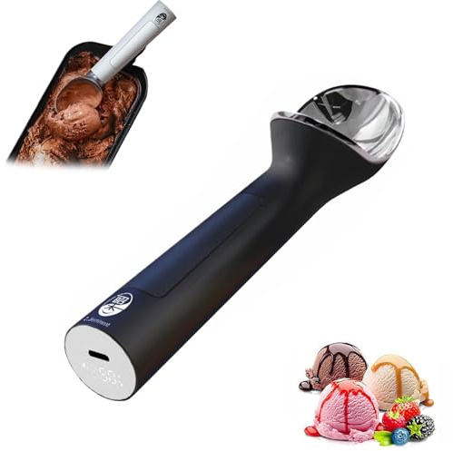 Cuillère à Glace chauffante – Cuillère électrique pour Glaces dures et Desserts, Rechargeable par USB, Affichage LED, Chauffe jusqu'à 70 °C pour Glaces dures, pour l'été (Black)