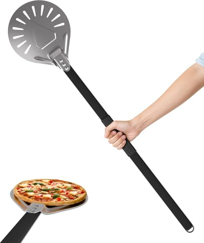 Pizza Turning Peel 7 inch, Aluminum Pizza Turner for Pizza Oven, Pizza Peel Perforated with 31 inch Handle for Launching, Turning and Retrieving Pizzas